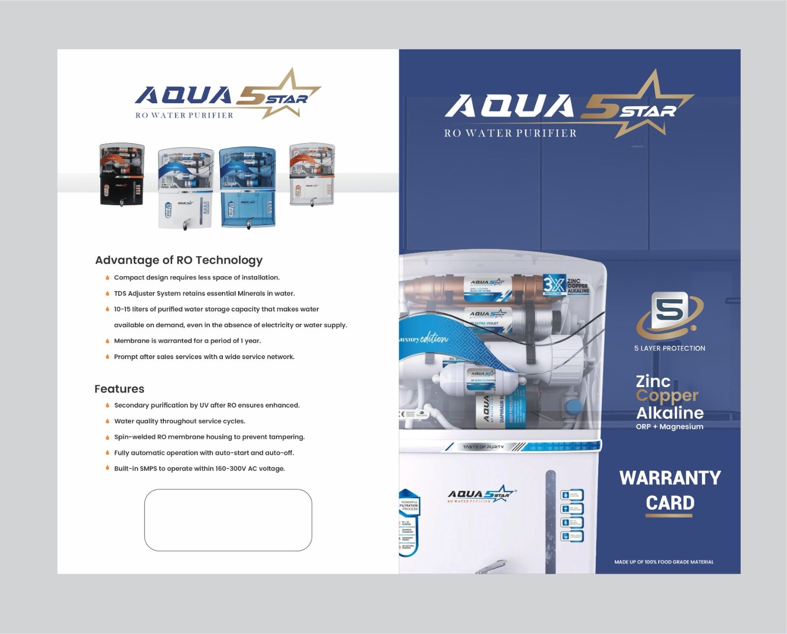 RO purifier warranty card design sample